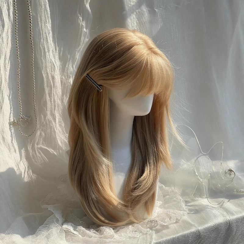 Women's High-End Full Head Wig With Platinum Blonde Air Bangs