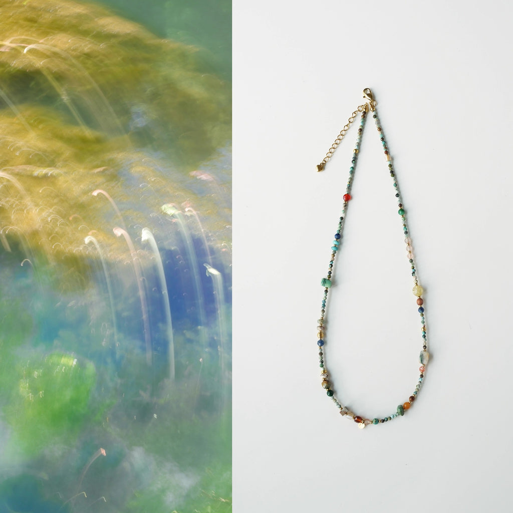 Original Chinese-style Natural Raw Turquoise Multi-Gemstone Necklace