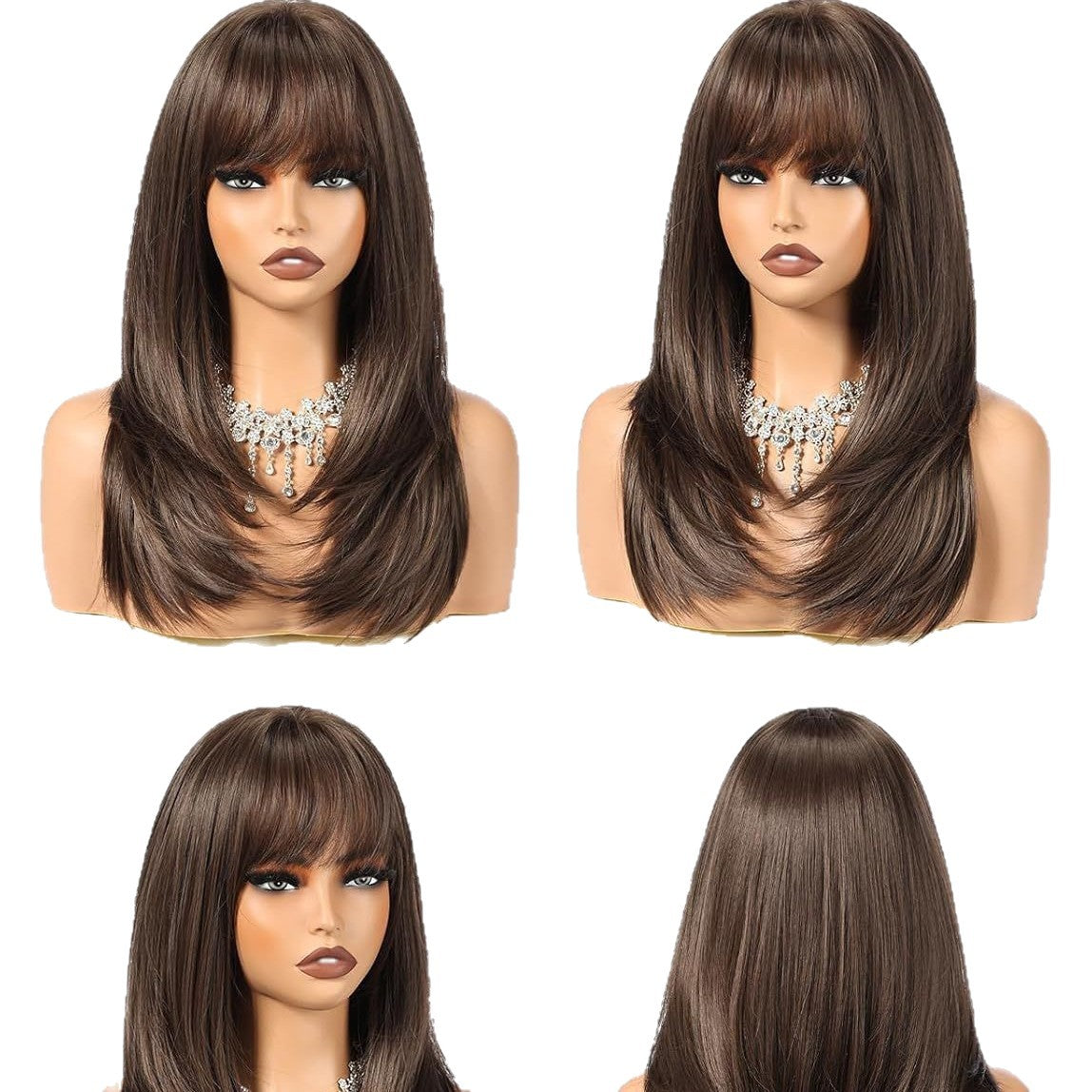 Womens Brown Wig Cap Full-Cover Stylish Everyday Elegant Wig