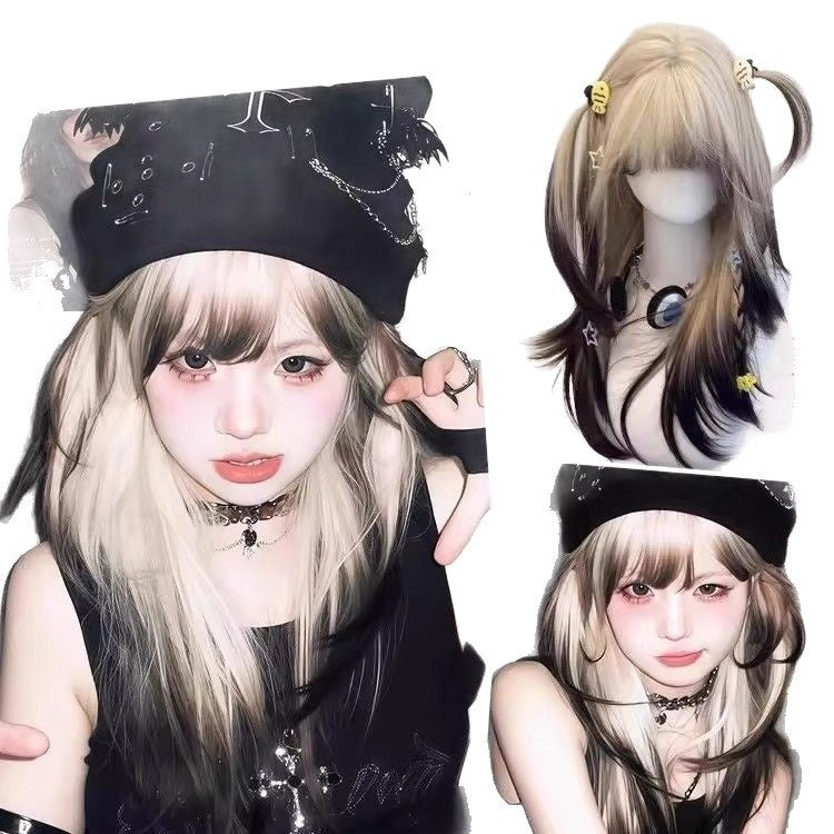 Platinum Wig Womens Long Hair Ombre Black