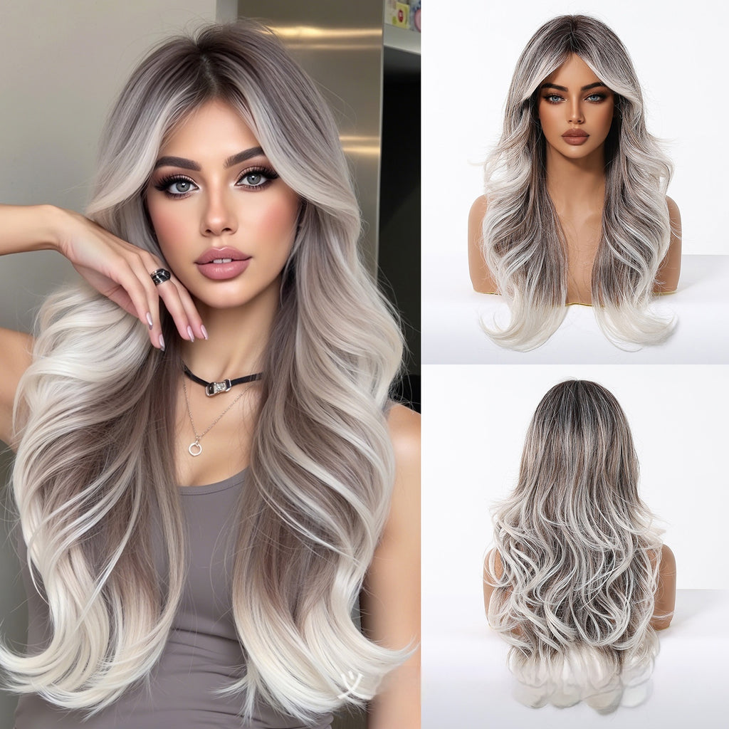 Simulation Of Natural Eight-Character Bangs Long Curly Wig Cap