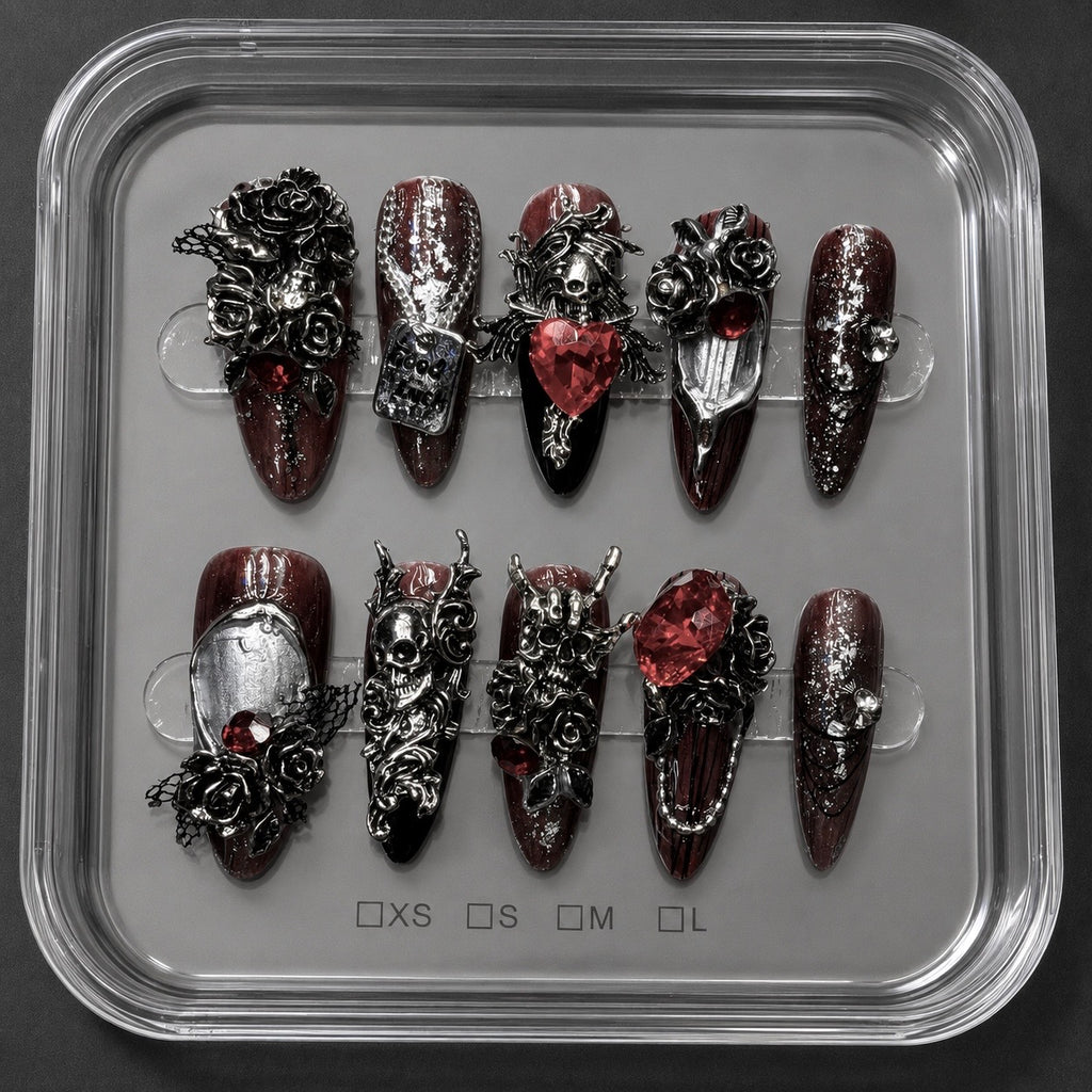 Crimson Vampire Rose Gothic Press-On Nails