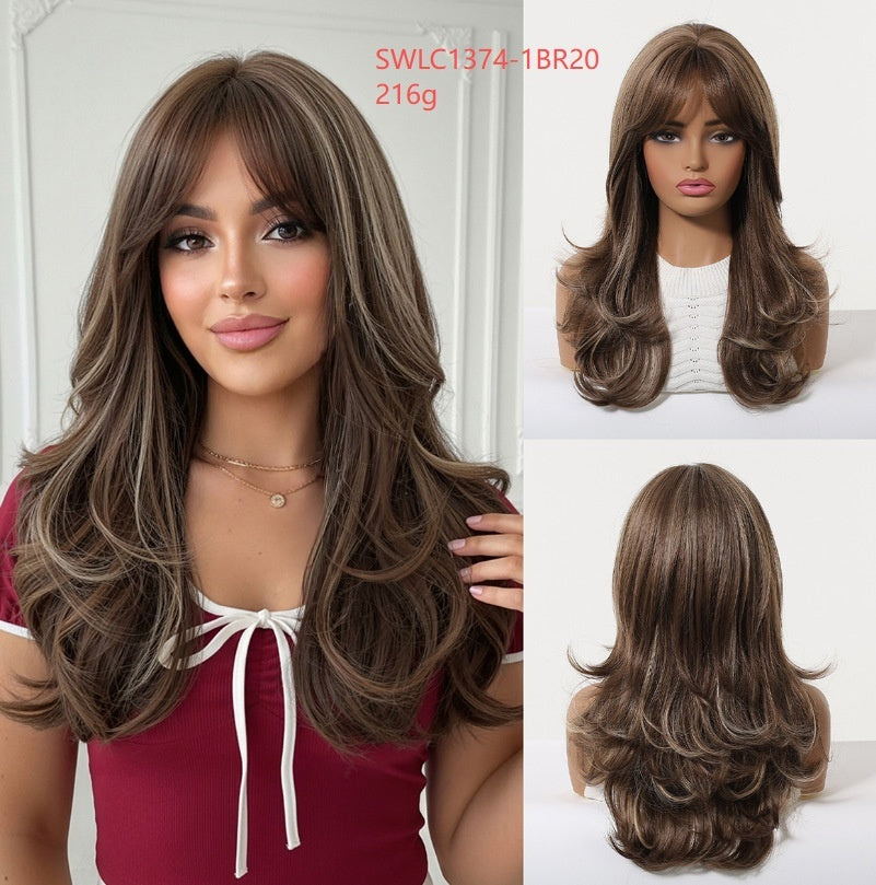 Simulation Of Natural Eight-Character Bangs Long Curly Wig Cap