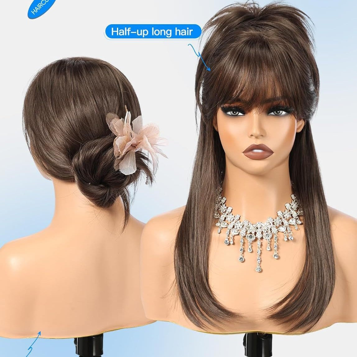 Womens Brown Wig Cap Full-Cover Stylish Everyday Elegant Wig