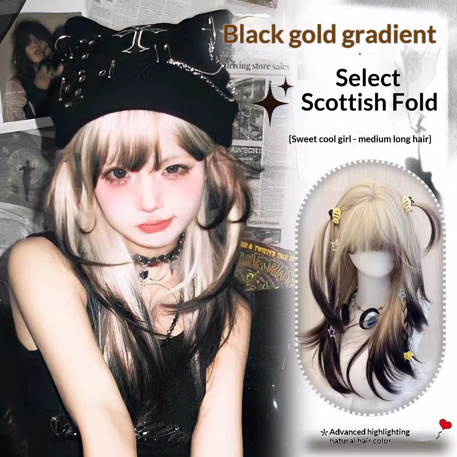 Platinum Wig Womens Long Hair Ombre Black