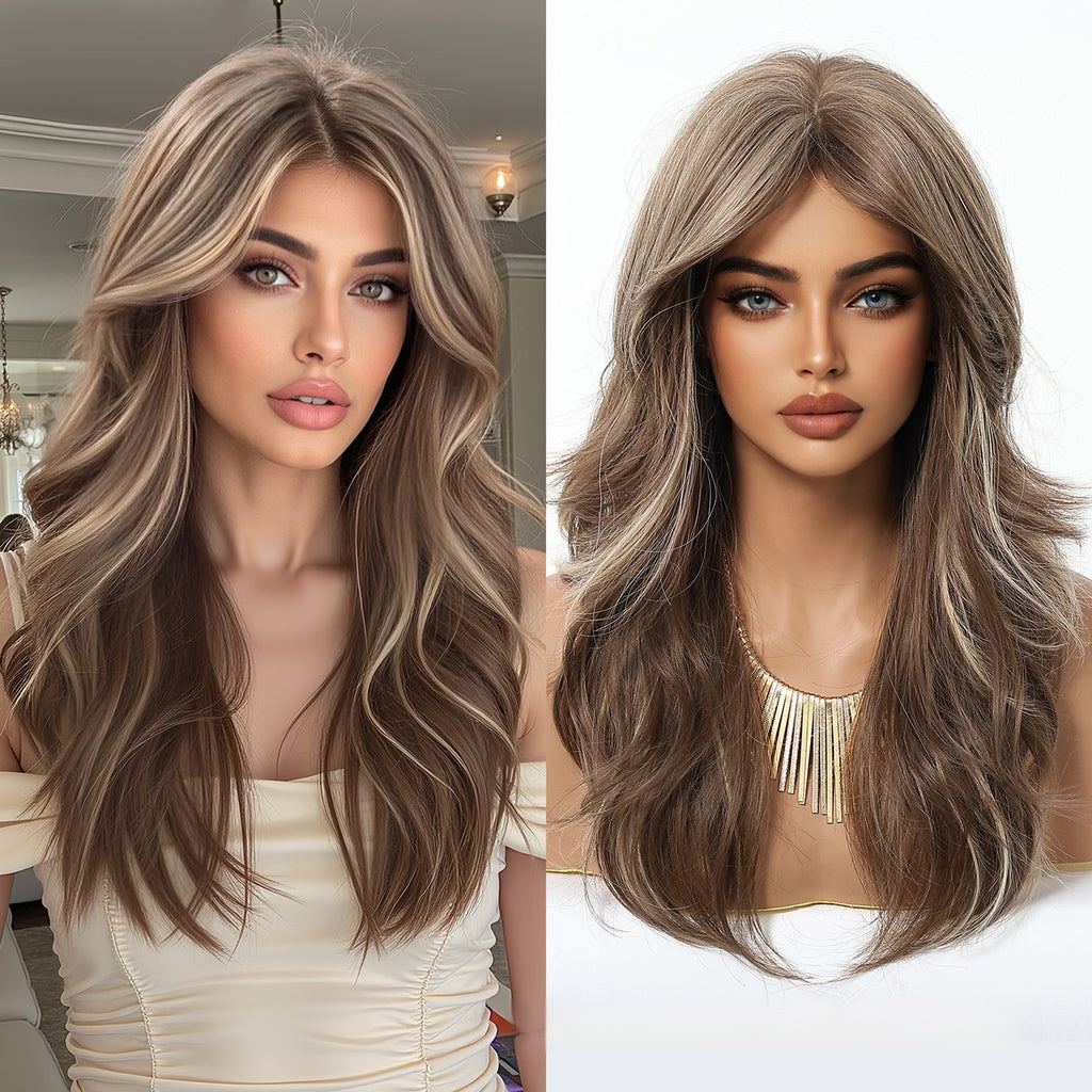 Simulation Of Natural Eight-Character Bangs Long Curly Wig Cap