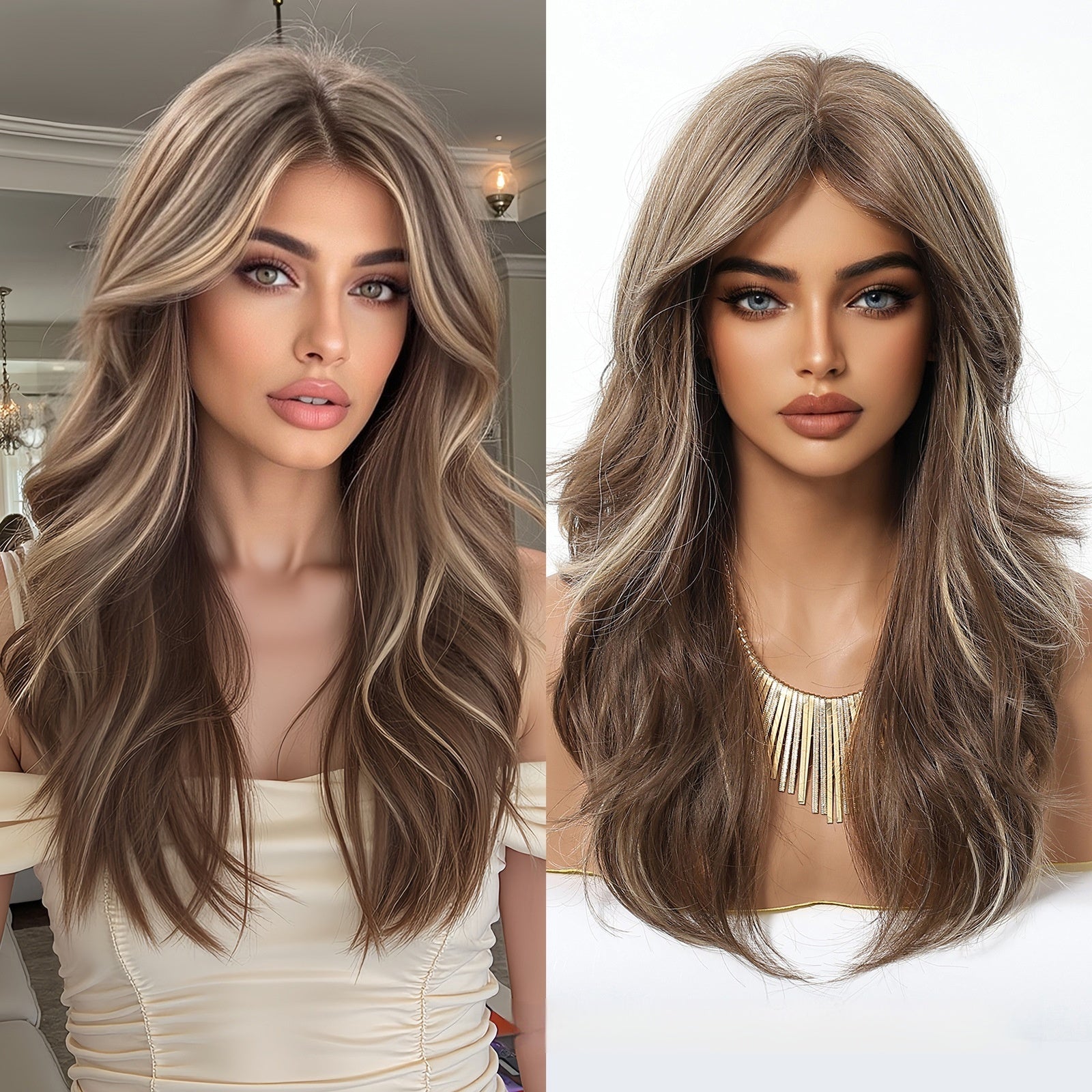 Simulation Of Natural Eight-Character Bangs Long Curly Wig Cap