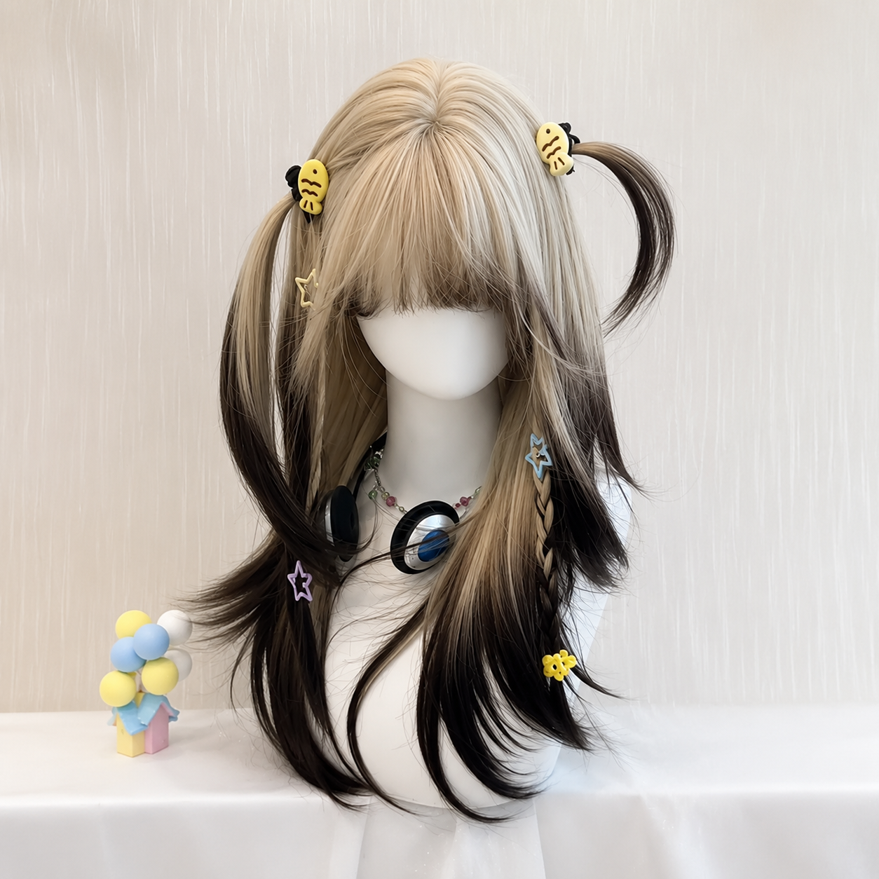Platinum Wig Womens Long Hair Ombre Black