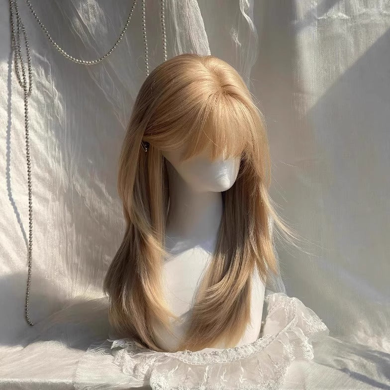 Women's High-End Full Head Wig With Platinum Blonde Air Bangs