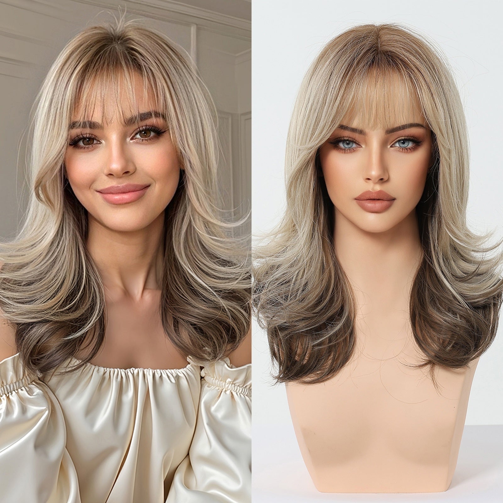 Simulation Of Natural Eight-Character Bangs Long Curly Wig Cap