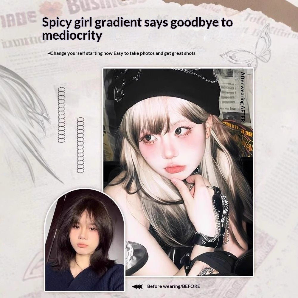 Platinum Wig Womens Long Hair Ombre Black