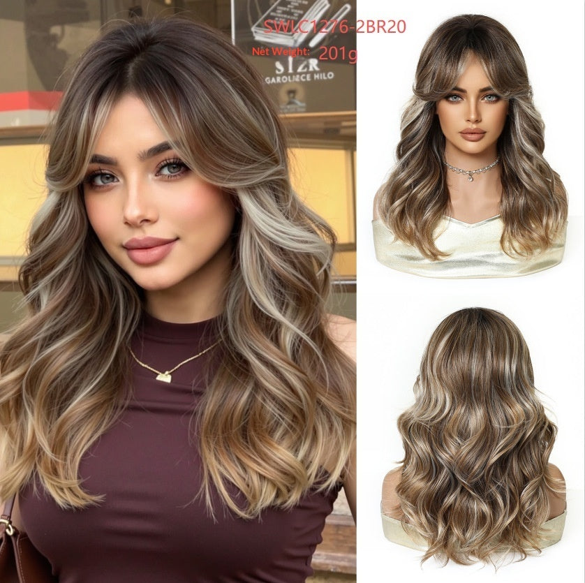 Simulation Of Natural Eight-Character Bangs Long Curly Wig Cap