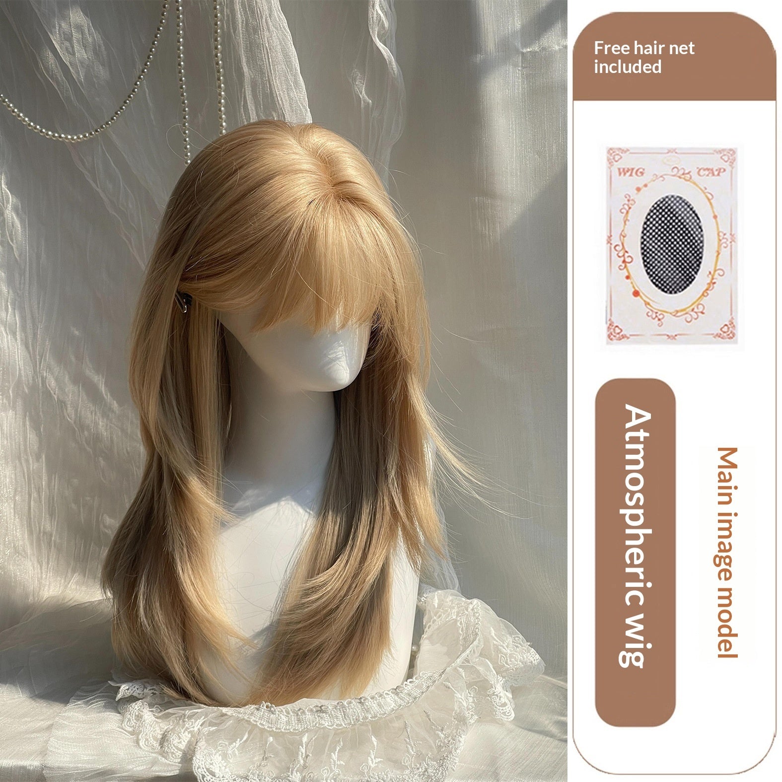 Women's High-End Full Head Wig With Platinum Blonde Air Bangs