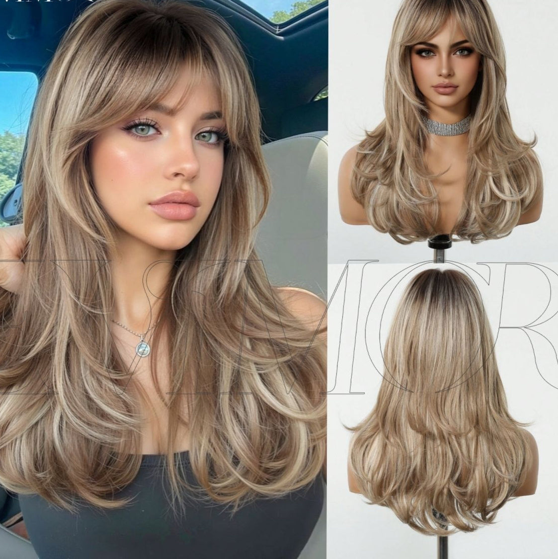 Simulation Of Natural Eight-Character Bangs Long Curly Wig Cap