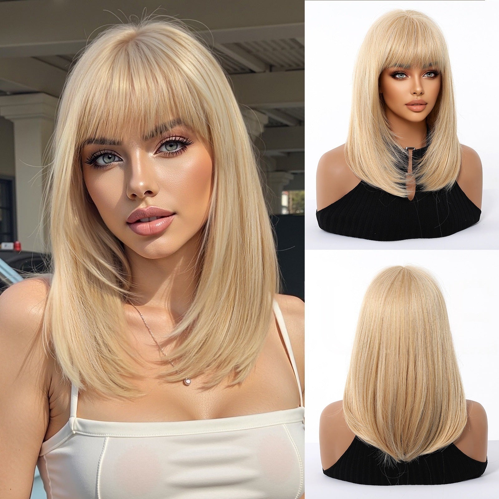 Womens High-Temperature Synthetic Wig With Bangs Hair Cap