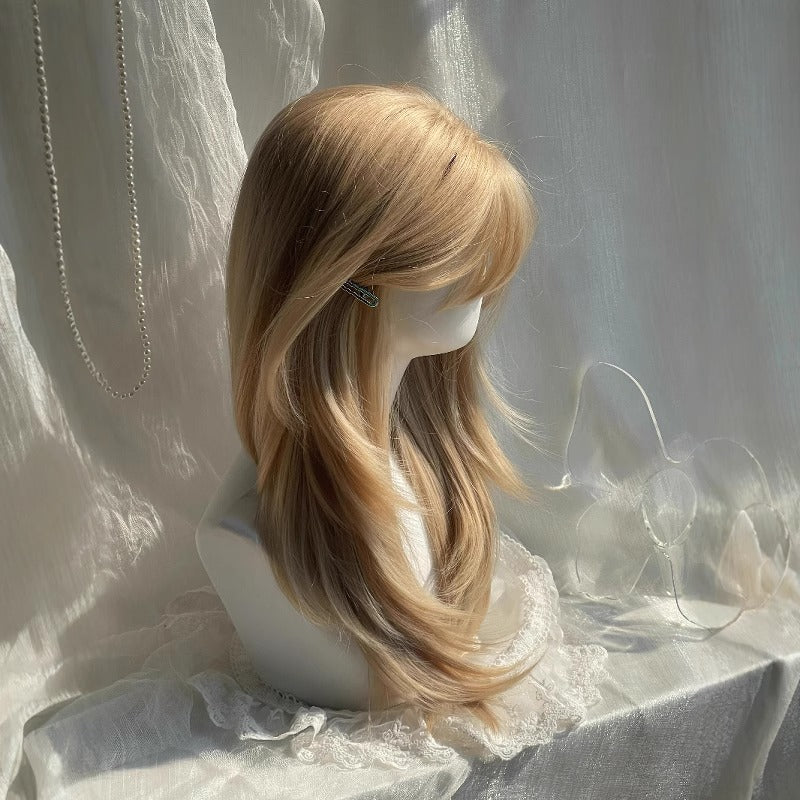 Women's High-End Full Head Wig With Platinum Blonde Air Bangs