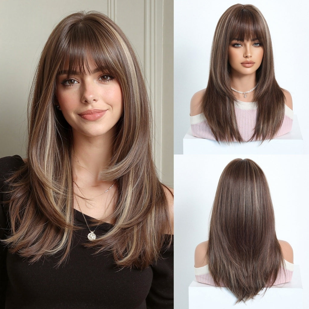 Womens High-Temperature Synthetic Wig With Bangs Hair Cap