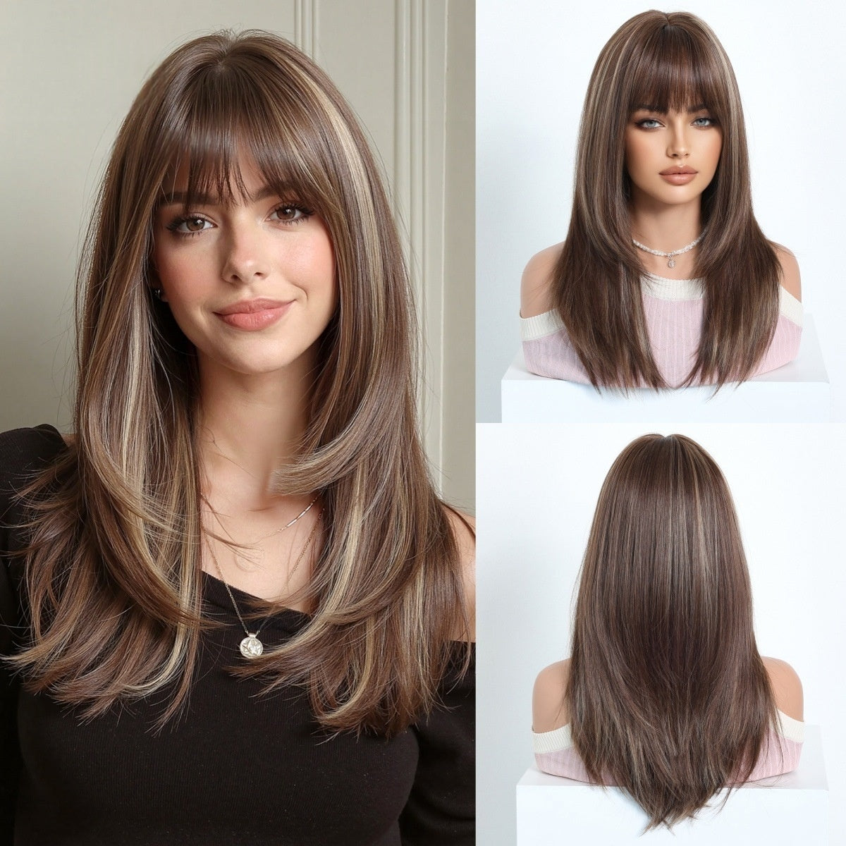 Womens High-Temperature Synthetic Wig With Bangs Hair Cap