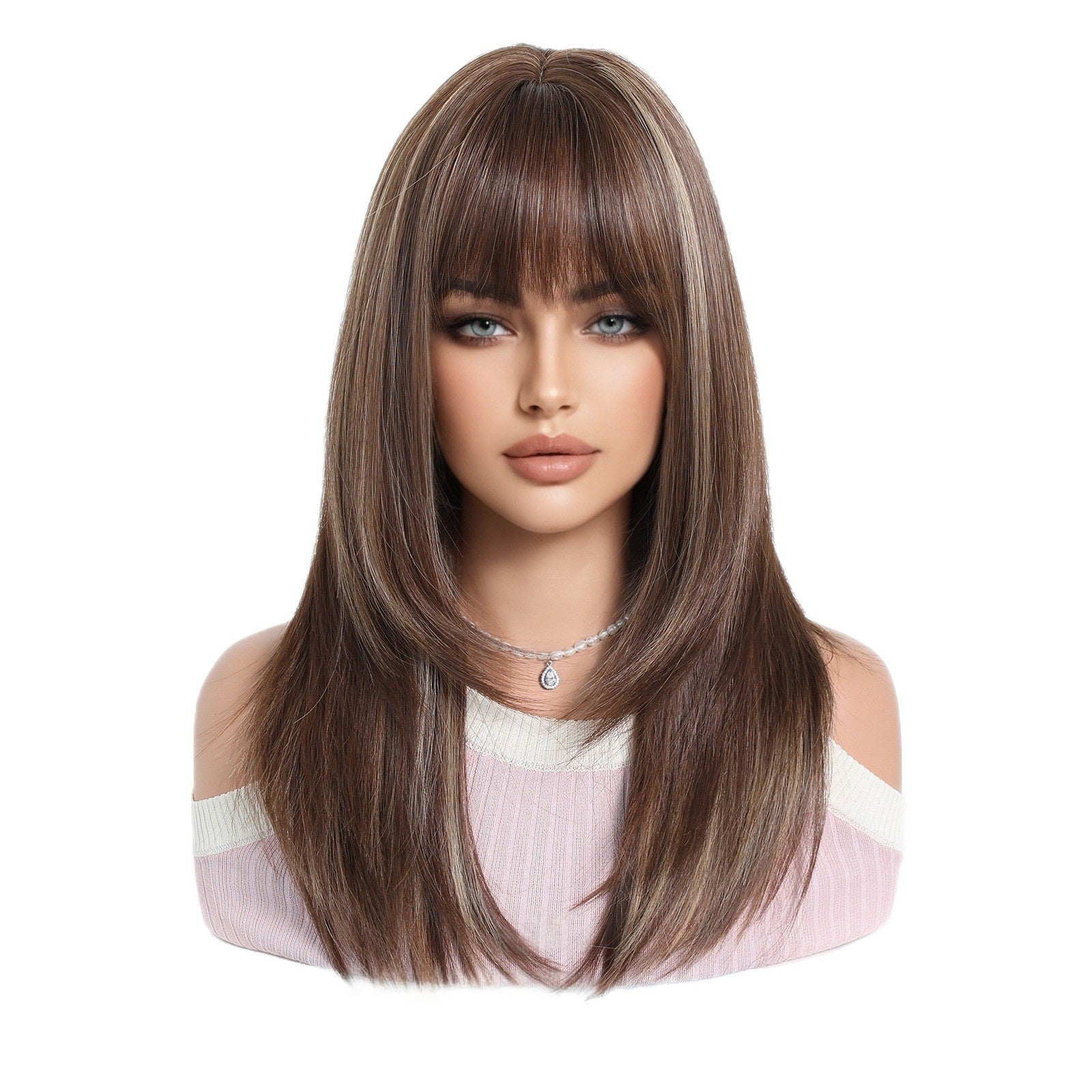 Womens High-Temperature Synthetic Wig With Bangs Hair Cap