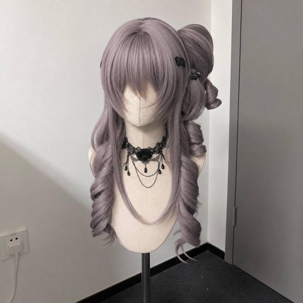 Dollcore Double Bun Long Curly Wig – Pastel Purple Synthetic Lolita Wig