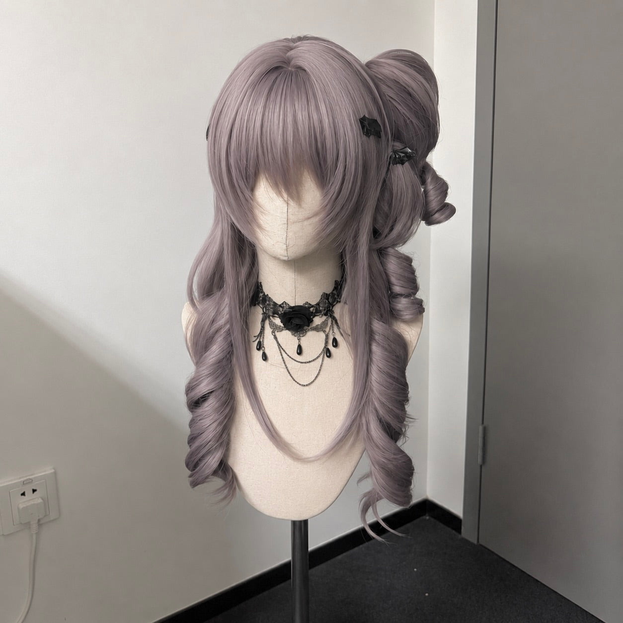 Dollcore Double Bun Long Curly Wig – Pastel Purple Synthetic Lolita Wig