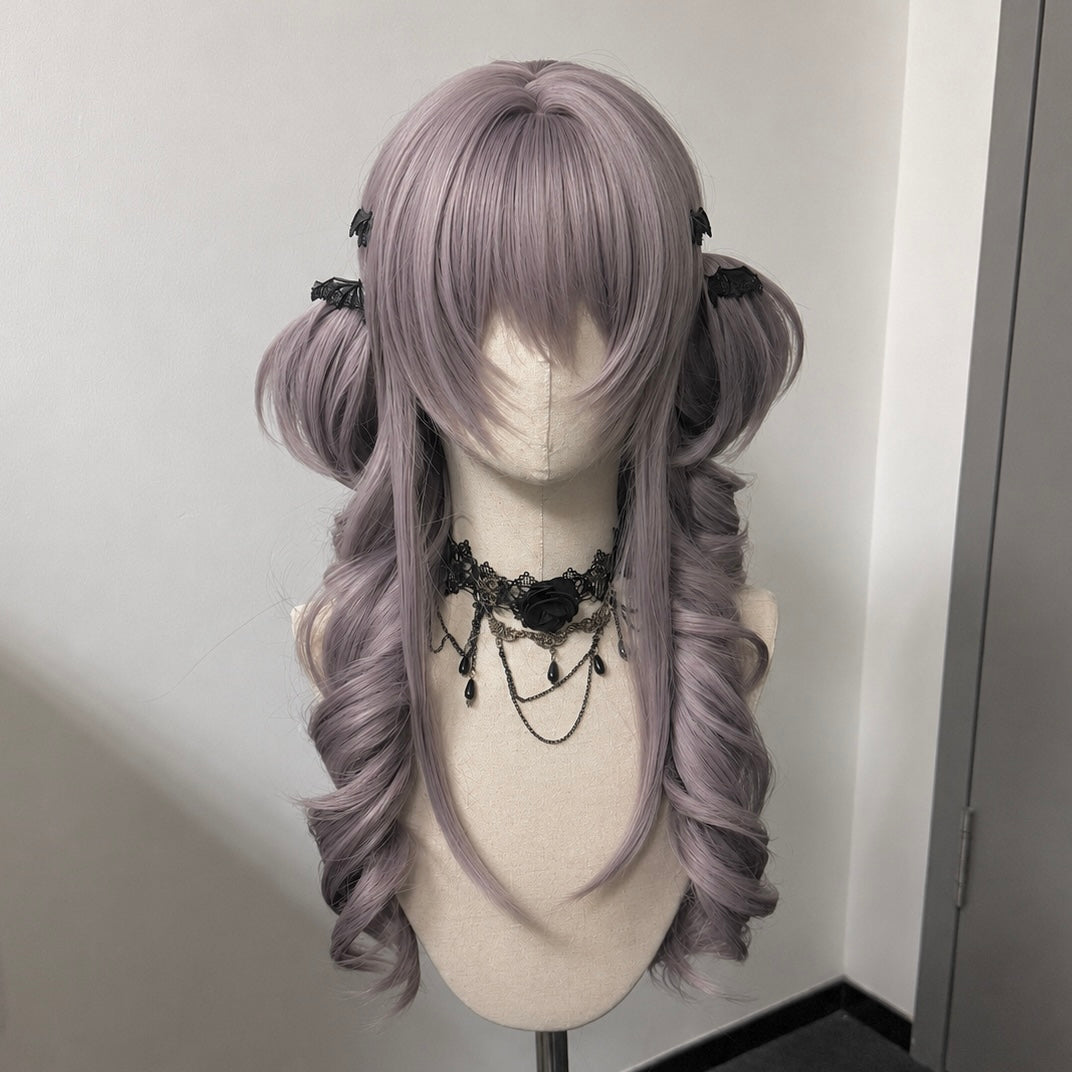 Dollcore Double Bun Long Curly Wig – Pastel Purple Synthetic Lolita Wig