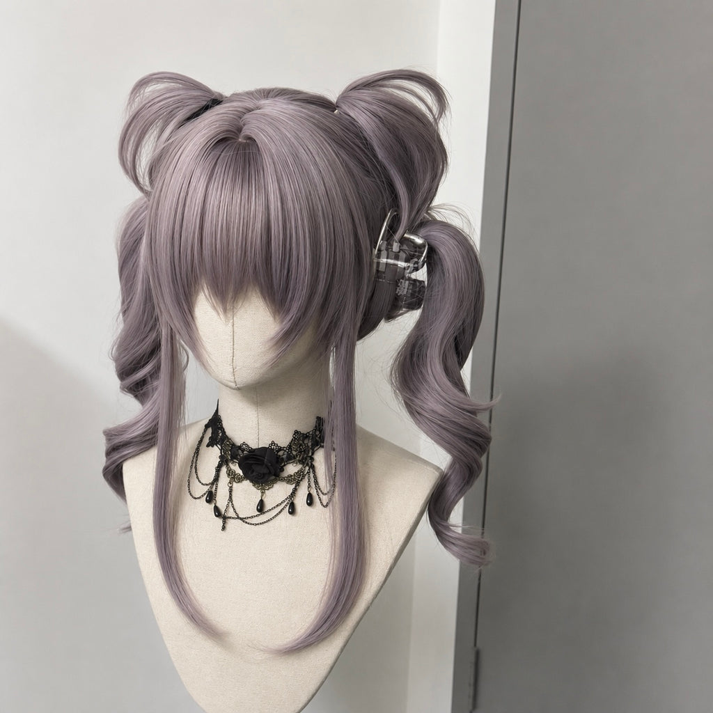 Dollcore Double Bun Long Curly Wig – Pastel Purple Synthetic Lolita Wig