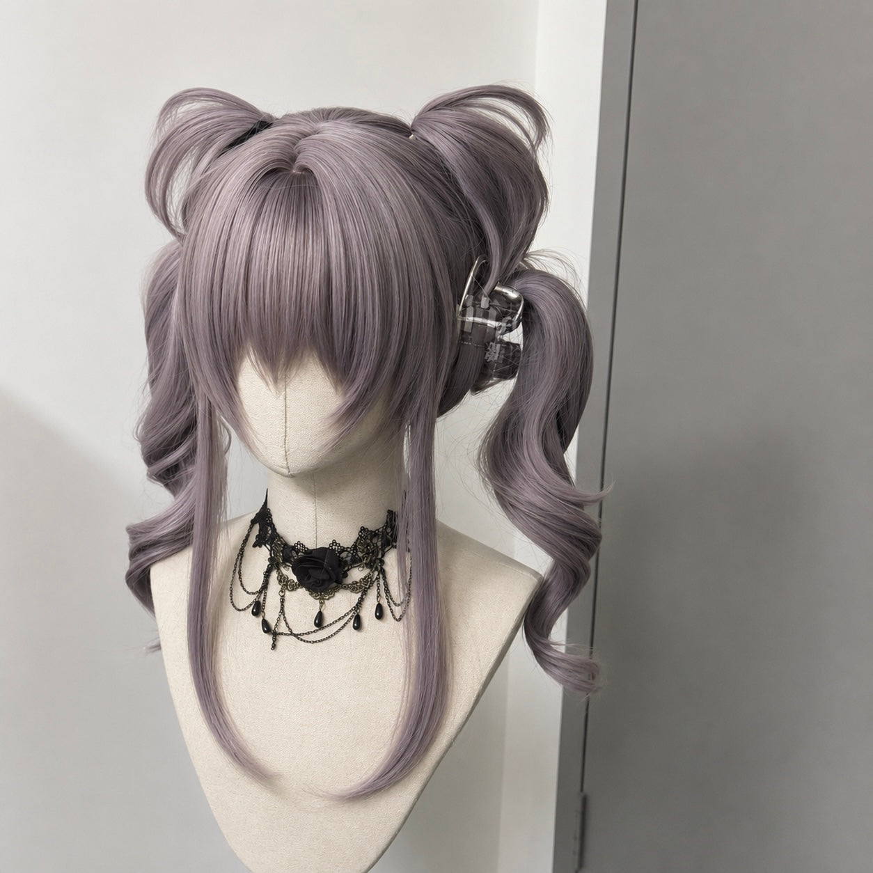 Dollcore Double Bun Long Curly Wig – Pastel Purple Synthetic Lolita Wig