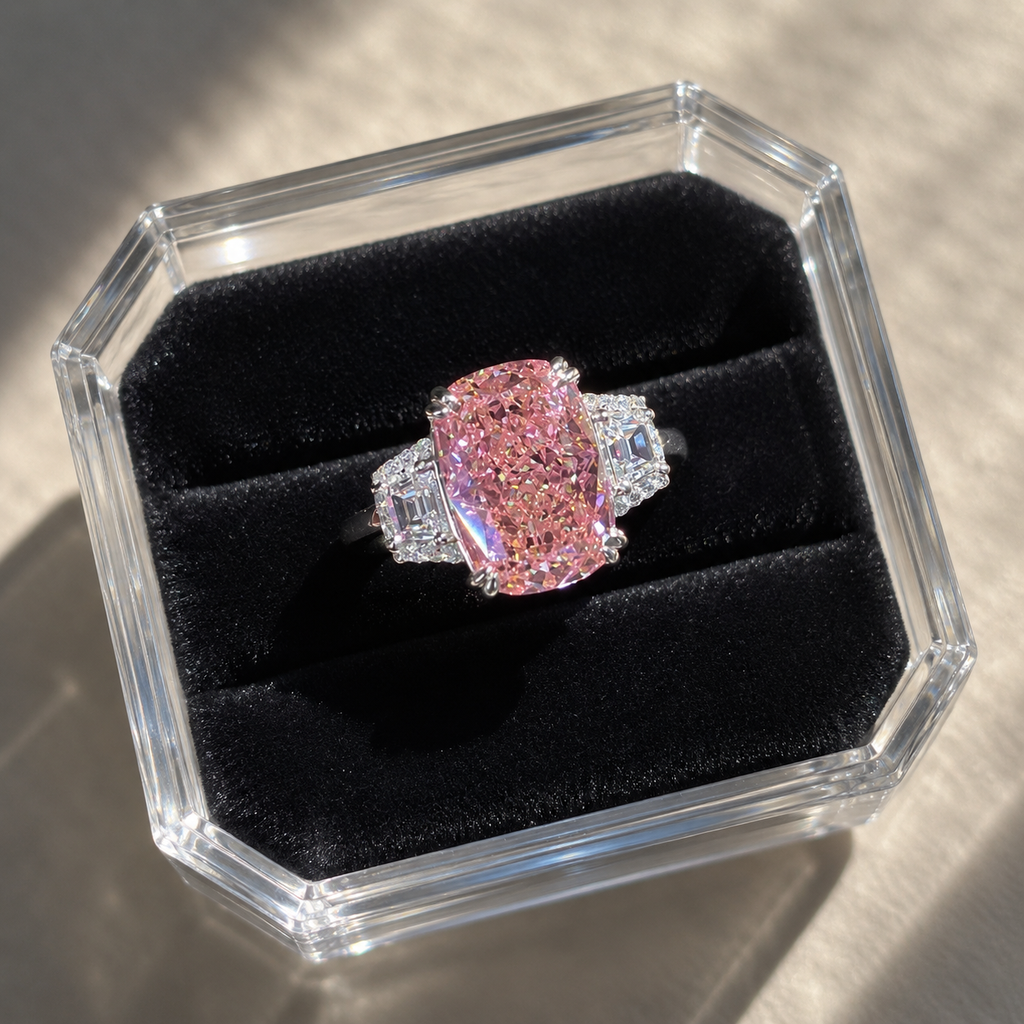 Large-carat Ice-flower Rectangular High-carbon Diamond Women's Ring