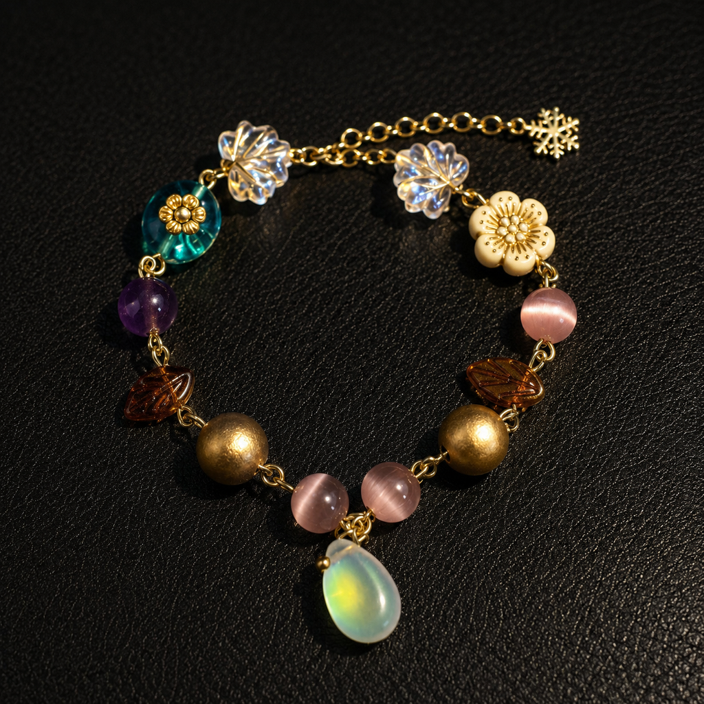 Mid-century Vintage Snowflake And Waterdrop Pendant Bracelet