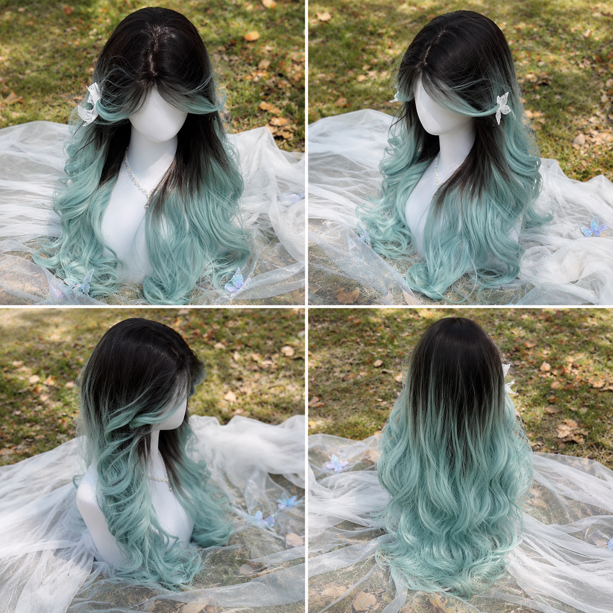Mint Ombre Long Wavy Wig for Everyday Wear