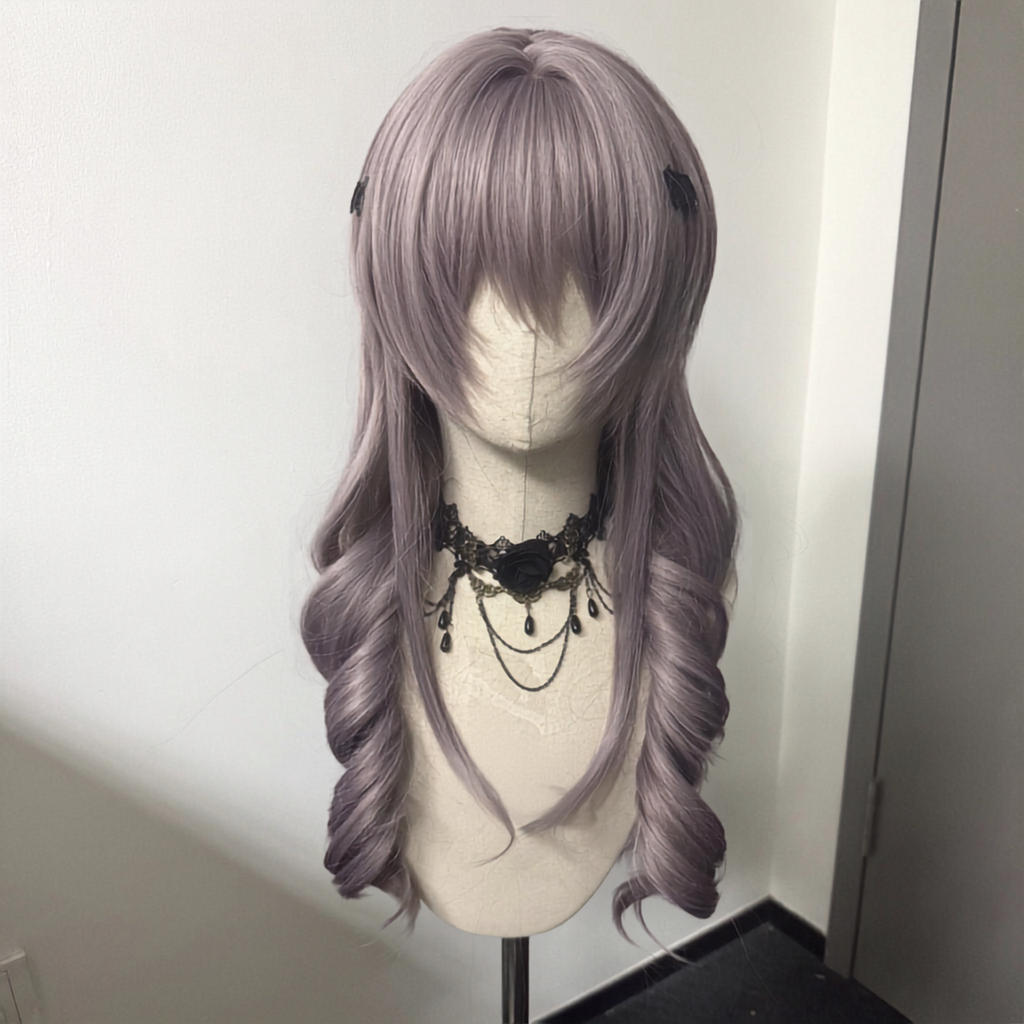 Dollcore Double Bun Long Curly Wig – Pastel Purple Synthetic Lolita Wig