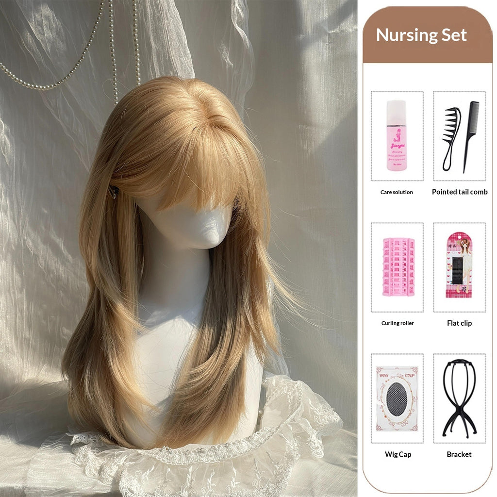 Women's High-End Full Head Wig With Platinum Blonde Air Bangs