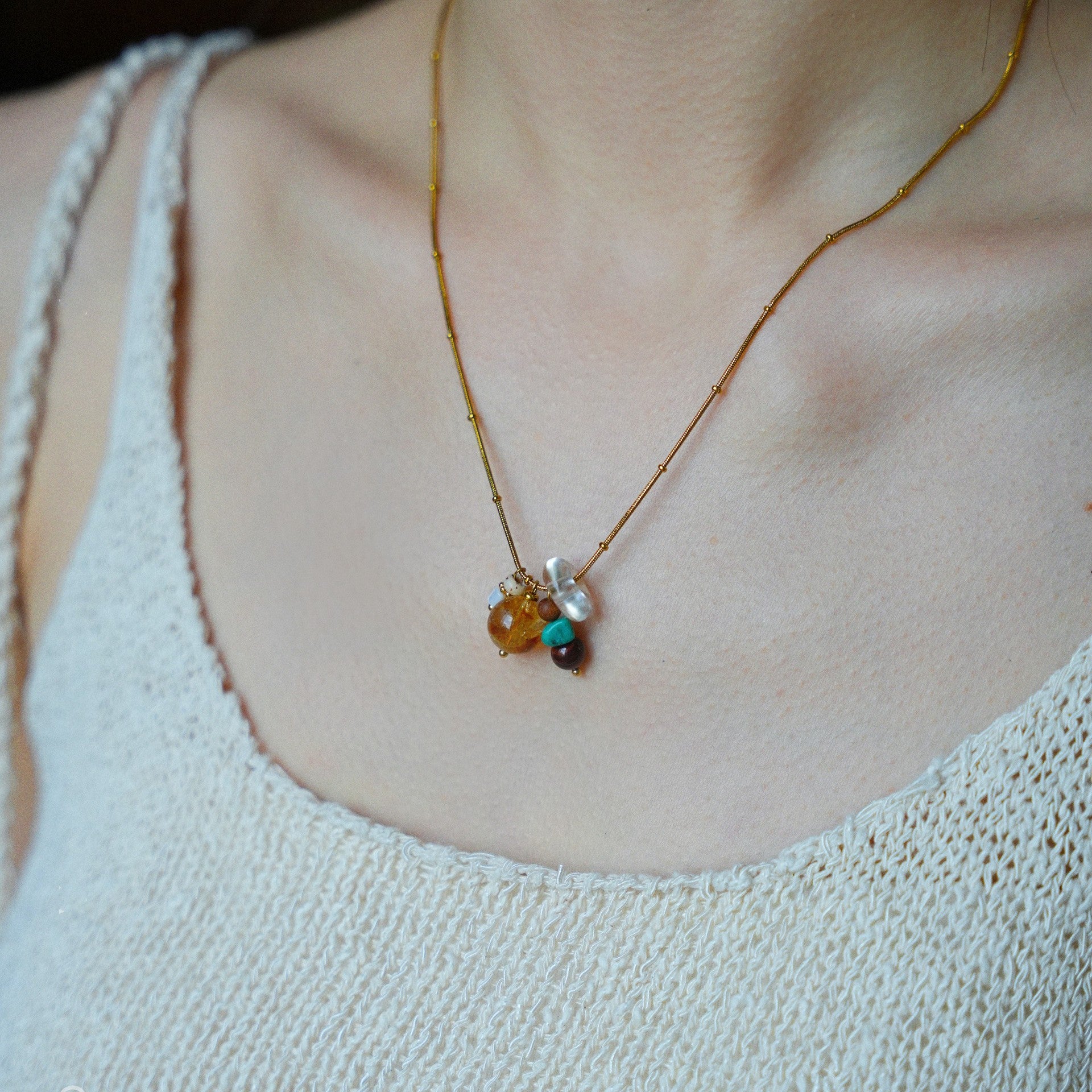 Original Chinese-style Natural Raw Turquoise Multi-Gemstone Necklace