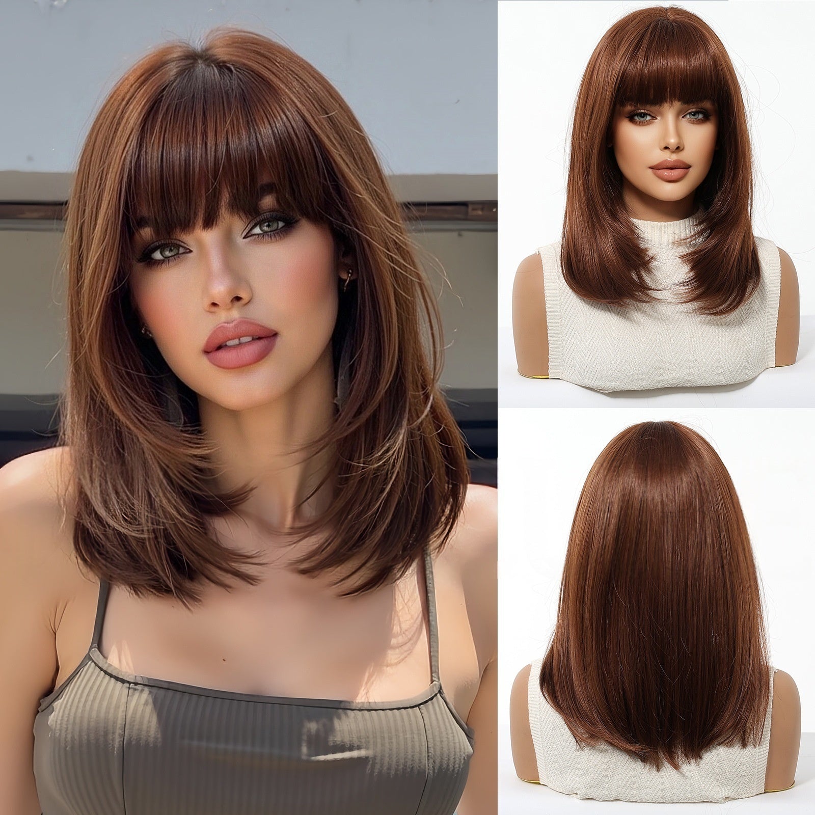 Womens High-Temperature Synthetic Wig With Bangs Hair Cap
