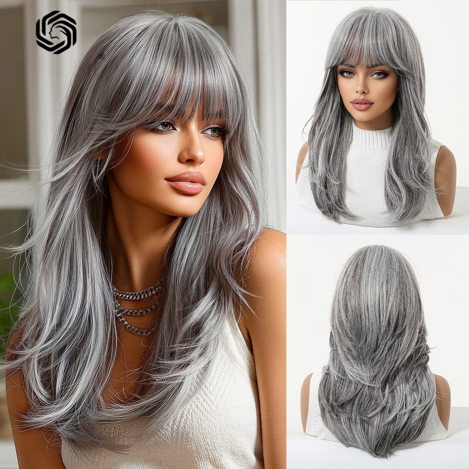 Womens High-Temperature Synthetic Wig With Bangs Hair Cap