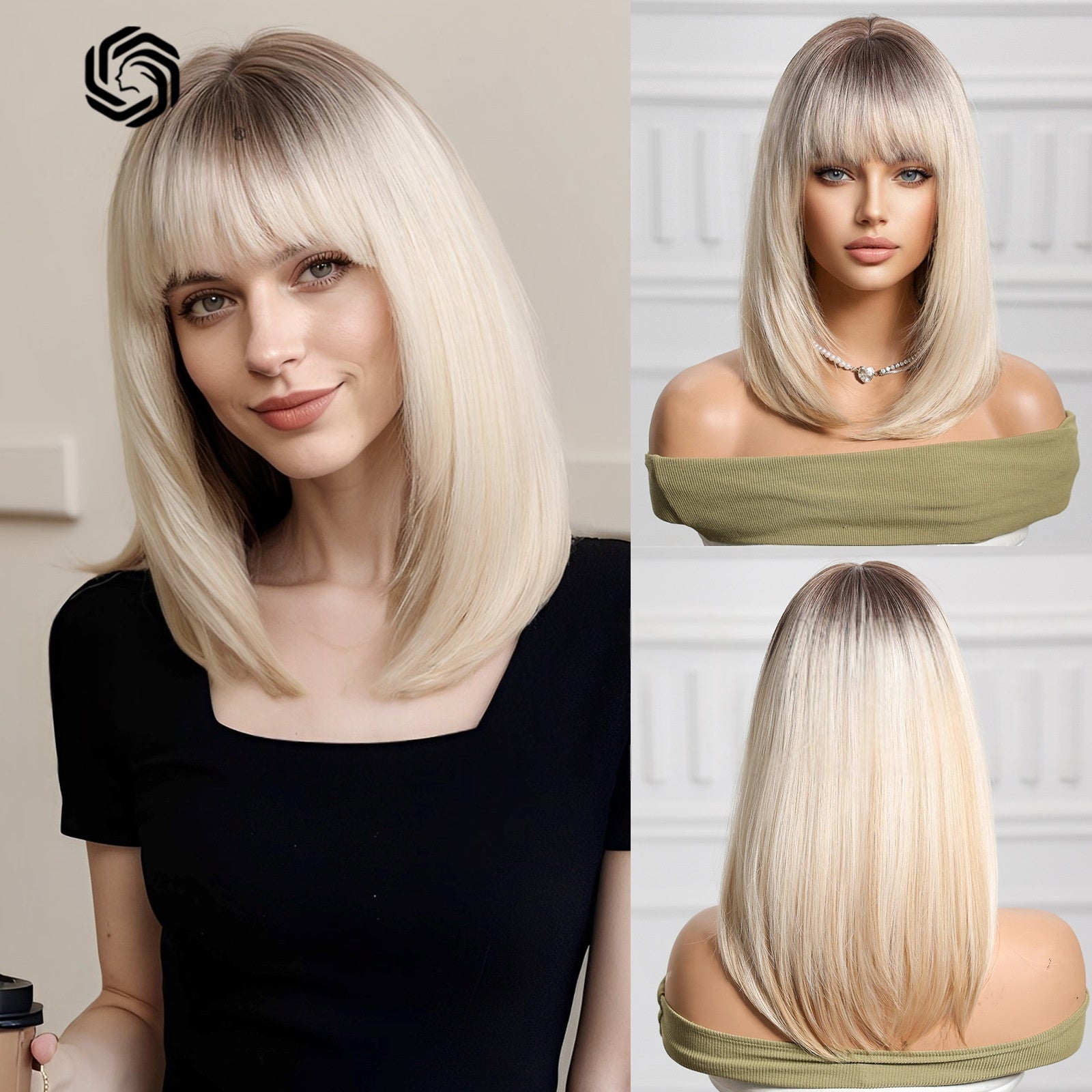 Womens High-Temperature Synthetic Wig With Bangs Hair Cap