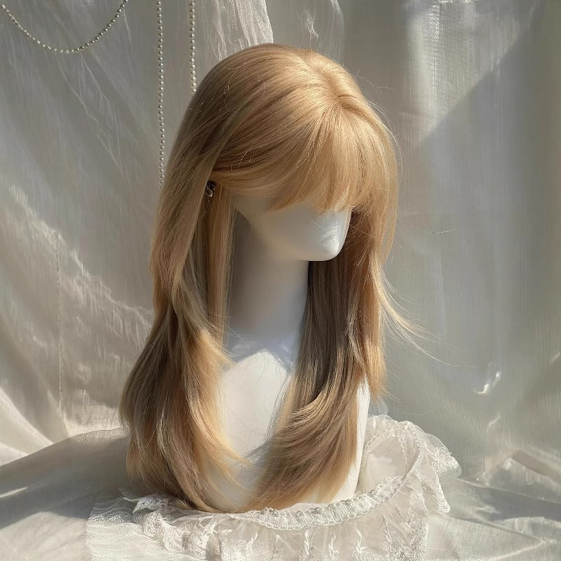 Women's High-End Full Head Wig With Platinum Blonde Air Bangs