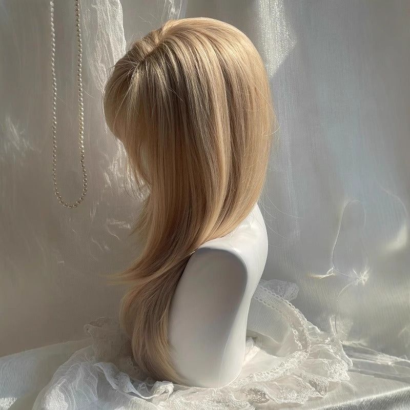 Women's High-End Full Head Wig With Platinum Blonde Air Bangs