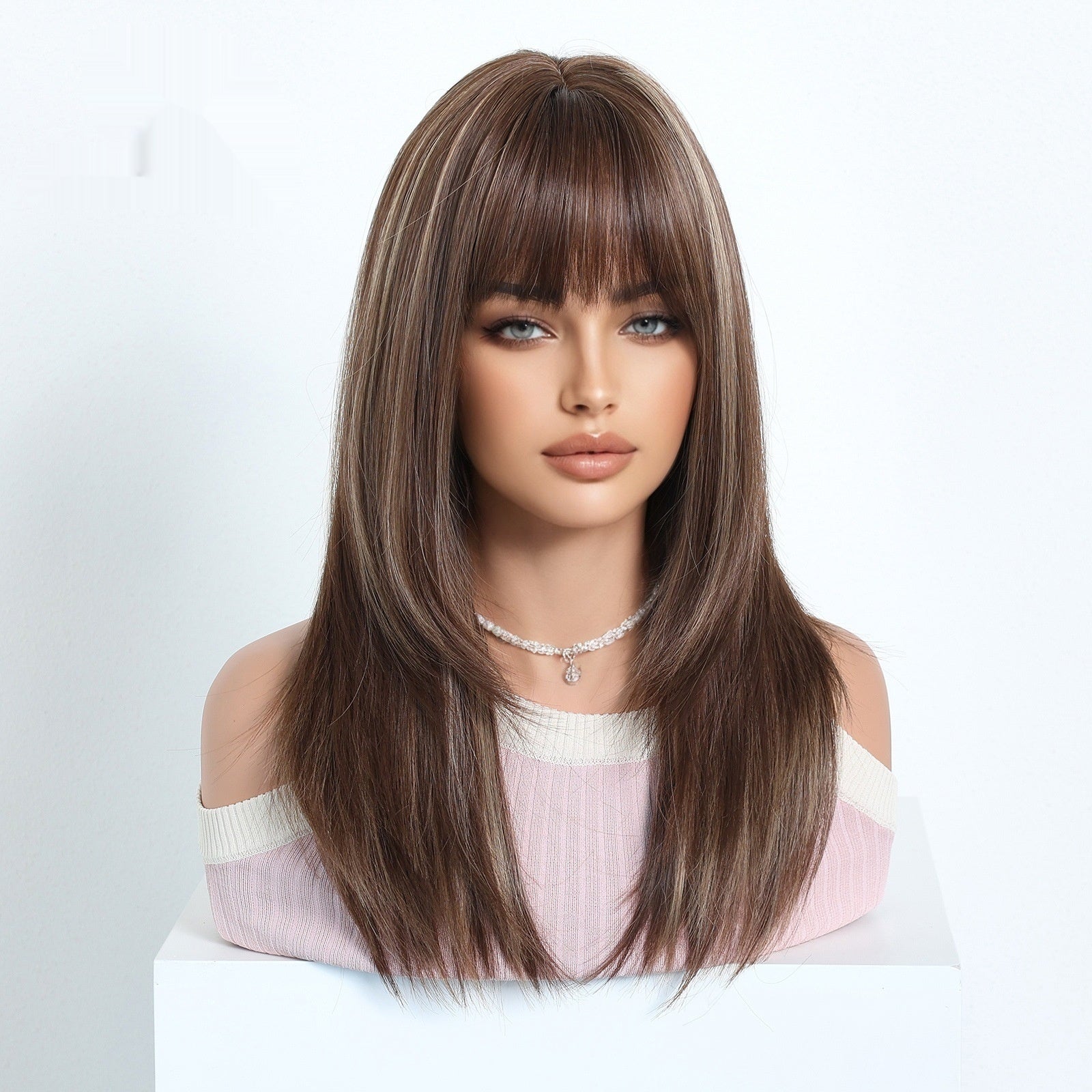 Womens High-Temperature Synthetic Wig With Bangs Hair Cap